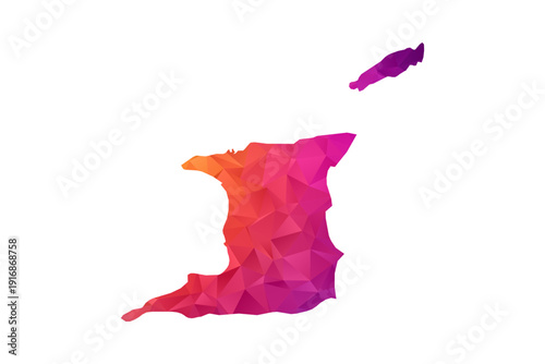 Trinidad and Tobago Map - Polygon Style Vector Illustration in Orange and Pink Gradient, Low Poly Geometric Design, Isolated on White Background for Infographics and Education.