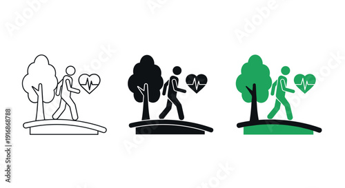 A graphic illustration of people walking with trees and hearts in a symbolic representation of love and nature