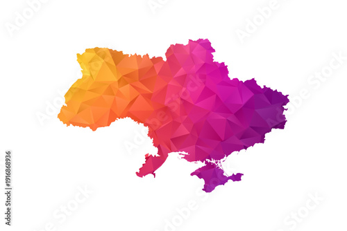 Ukraine Map - Polygon Style Vector Illustration in Orange and Pink Gradient, Low Poly Geometric Design, Isolated on White Background for Infographics and Education.
