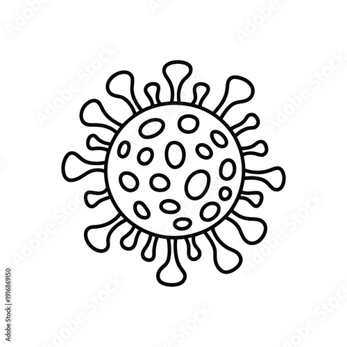 Simple line drawing of a coronavirus cell with radiating spikes