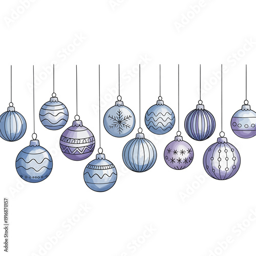 Watercolor christmas ornaments hanging in a decorative festive arrangement
