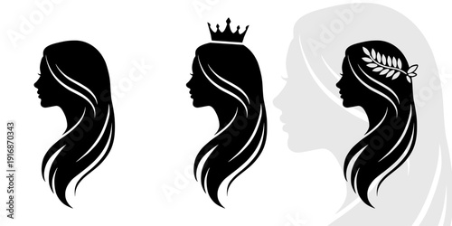 Woman Silhouette Profile with Crown and Laurel Wreath Vector Illustration