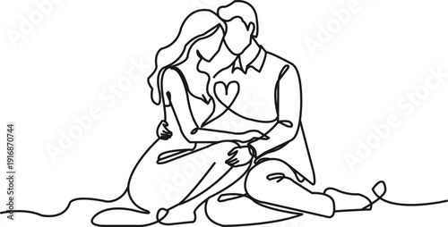 Modern abstract line drawing of a romantic couple sitting together