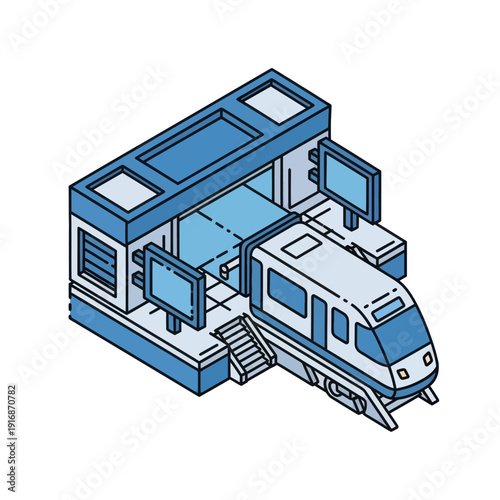 Train Station with Modern Train and Building.