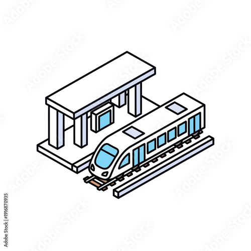 Illustration of Modern Train at Subway Station Platform.