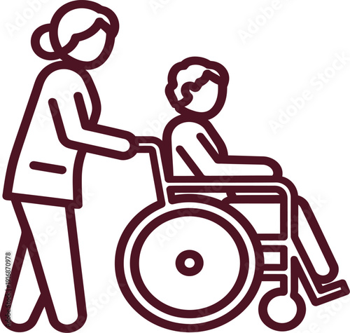 Healthcare worker assisting a patient in a wheelchair