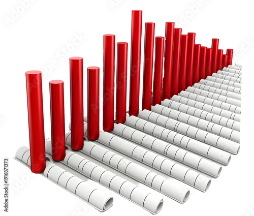 Rising graph icon 3D object on white scrolled paper High quality photo