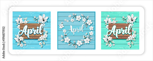 Hand-Drawn Flower with Text Labels Birth April Month Flowers with Eggs, Birds, Cartoon Bees, Flourish,  Rabbits, Script