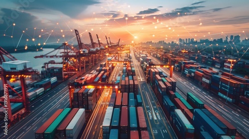 Supply Chain Finance Concept Concept Background with Modern Digital Technology Elements and Copy Space for Business Text