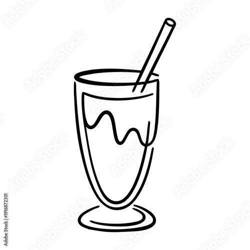Dibujo con línea continua de un vaso de batido con pajita 