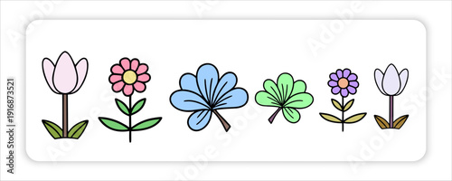 Hand-Drawn Flower with Text Labels Birth April Month Flowers with Eggs, Birds, Cartoon Bees, Flourish,  Rabbits, Script