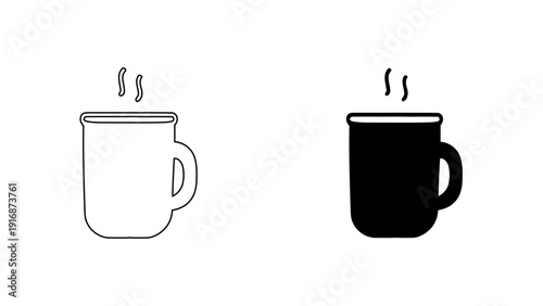 Hot coffee mug icon with steam for cafe and morning breakfast concept
