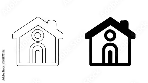 Property owner line icon with house and figure for landlord or tenant concept.