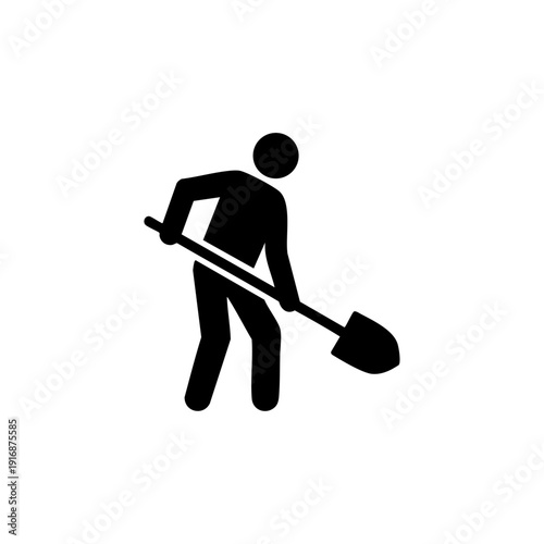 Pictogram Man Holding Shovel Icon Isolated on White Background