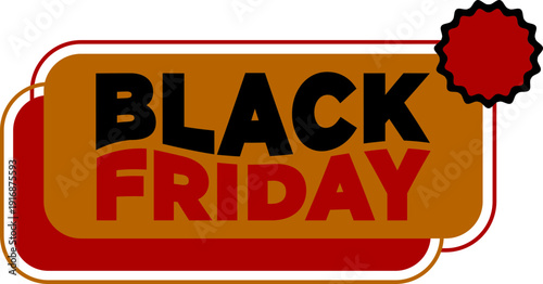 Black Friday sale badges and discount labels icon collection in red and yellow colors isolated on white background, shopping promotion tags, sale stickers, ecommerce banner.