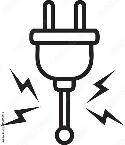 An electric plug with sparks flying around it, illustration of energy and power, simple graphic on a clean background, viewed from the front