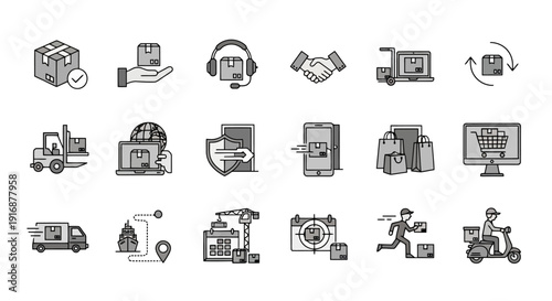 Logistics and Delivery Service Icons Set.