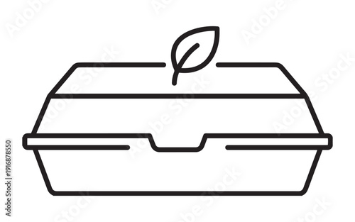 Minimalist Sustainable Food Box Icon with Sprouting Leaf Representing Eco-Friendly Packaging, Biodegradable Materials, and Organic Takeaway Solutions for Modern Dining.