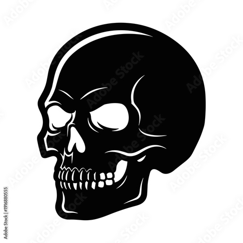 Detailed human skull silhouette profile view for tattoo and gothic art