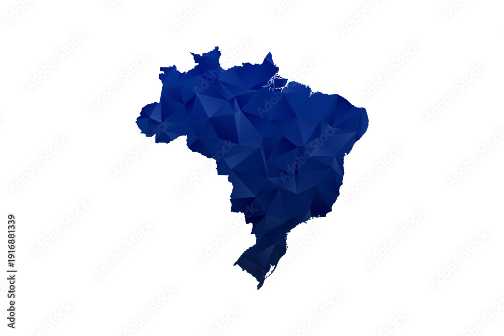 Fototapeta premium Brazil Map - Polygon Style Vector Illustration in Dark Blue Gradient, Low Poly Geometric Design, Isolated on White Background for Infographics and Education.
