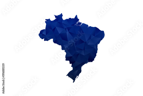 Brazil Map - Polygon Style Vector Illustration in Dark Blue Gradient, Low Poly Geometric Design, Isolated on White Background for Infographics and Education.