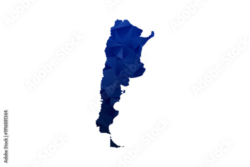 Argentina Map - Polygon Style Vector Illustration in Dark Blue Gradient, Low Poly Geometric Design, Isolated on White Background for Infographics and Education.