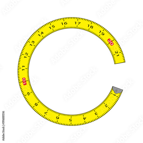 cartoon measure tape circle frame isolated on white background