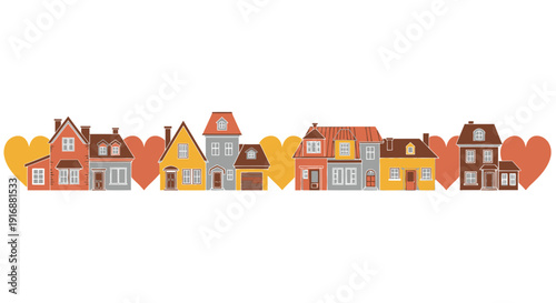 Charming Houses with Hearts Banner