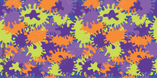 Color spots, paint strokes, and ink. Seamless pattern. Bright, multicolored abstract background with blots.