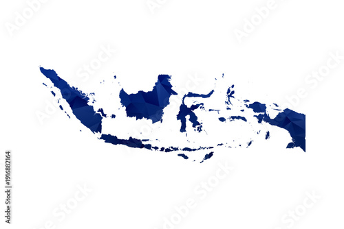 Indonesia Map - Polygon Style Vector Illustration in Dark Blue Gradient, Low Poly Geometric Design, Isolated on White Background for Infographics and Education.