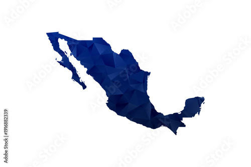 Mexico Map - Polygon Style Vector Illustration in Dark Blue Gradient, Low Poly Geometric Design, Isolated on White Background for Infographics and Education.