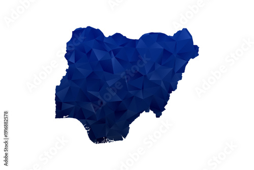 Nigeria Map - Polygon Style Vector Illustration in Dark Blue Gradient, Low Poly Geometric Design, Isolated on White Background for Infographics and Education.