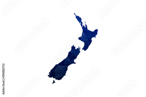 New Zealand Map - Polygon Style Vector Illustration in Dark Blue Gradient, Low Poly Geometric Design, Isolated on White Background for Infographics and Education.