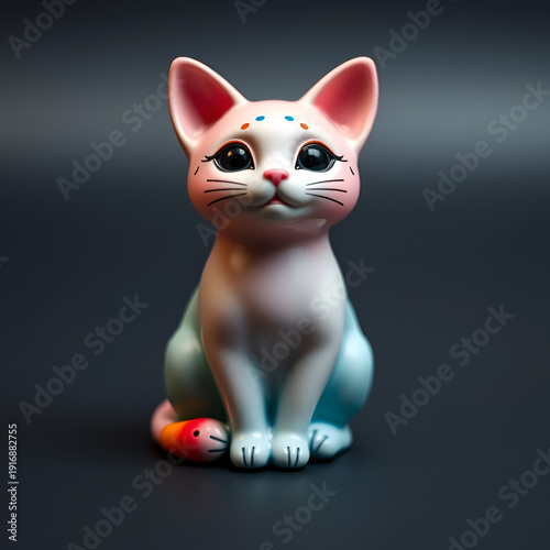 Small colored statuette of cat. Concept of trinket, knick-knack, keepsake or souvenir.