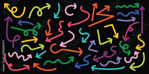 Multicolored arrows on black background