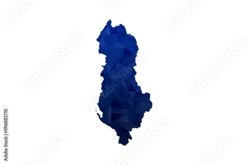 Albania Map - Polygon Style Vector Illustration in Dark Blue Gradient, Low Poly Geometric Design, Isolated on White Background for Infographics and Education.