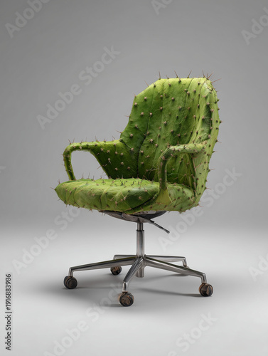 Cactus office chair on wheels with prickly spikes