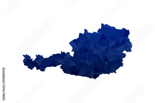 Austria Map - Polygon Style Vector Illustration in Dark Blue Gradient, Low Poly Geometric Design, Isolated on White Background for Infographics and Education.