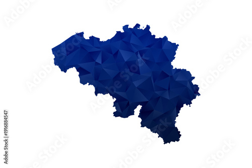 Belgium Map - Polygon Style Vector Illustration in Dark Blue Gradient, Low Poly Geometric Design, Isolated on White Background for Infographics and Education.