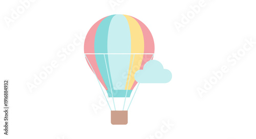 Pastel Hot Air Balloon Floating In Sky With Clouds