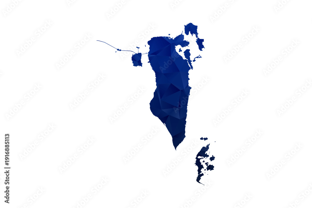 Obraz premium Bahrain Map - Polygon Style Vector Illustration in Dark Blue Gradient, Low Poly Geometric Design, Isolated on White Background for Infographics and Education.