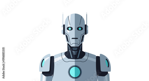 Futuristic Robot Head and Shoulders Portrait, AI Technology Concept