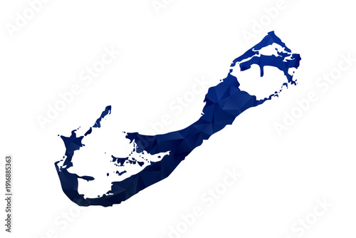 Bermuda Map - Polygon Style Vector Illustration in Dark Blue Gradient, Low Poly Geometric Design, Isolated on White Background for Infographics and Education.