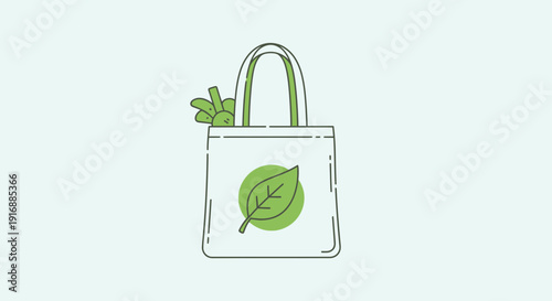 Eco friendly shopping bag with leaf symbol, reusable tote, sustainable lifestyle