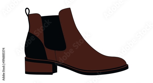 Brown Chelsea Boots with Black Elastic Side Panel - Vector Illustration