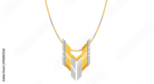 Modern Gold and Silver Necklace, Geometric Jewelry Pendant