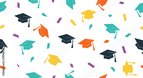 Graduation Caps and Confetti Pattern