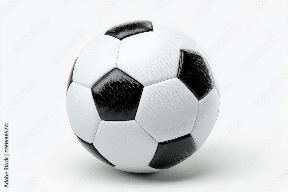 Naklejka premium A classic black and white soccer ball resting on a seamless white background