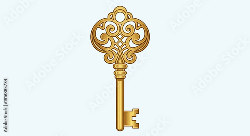 Antique Golden Key with Ornate Scrollwork