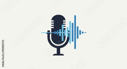 Sound wave icon with microphone, audio recording concept